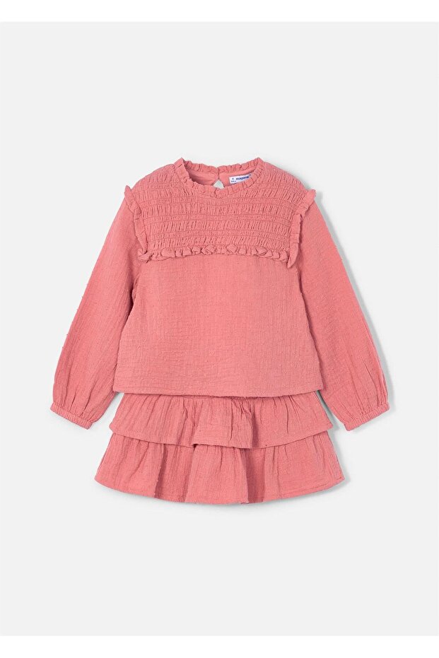 Girl's Ruffled Skirt Blouse Set Pink 4933