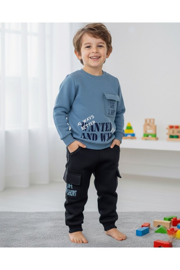 Boys' 3-Strand Sharded Winter Tracksuit Set / 2-10 Years Old / Boys' Sweatshirt, Trackpants