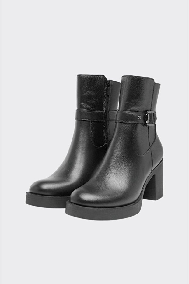 Hakiki Deri Kalın Topuk Kadın Bot - 2