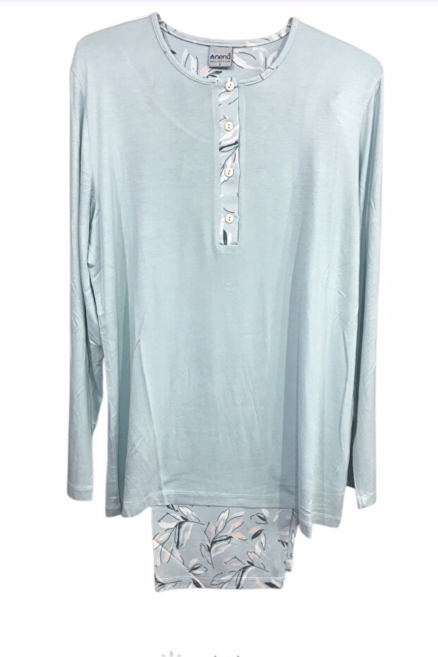 Long Sleeve Round Neck Placket 100% Cotton Viscose Pajama Set-14946