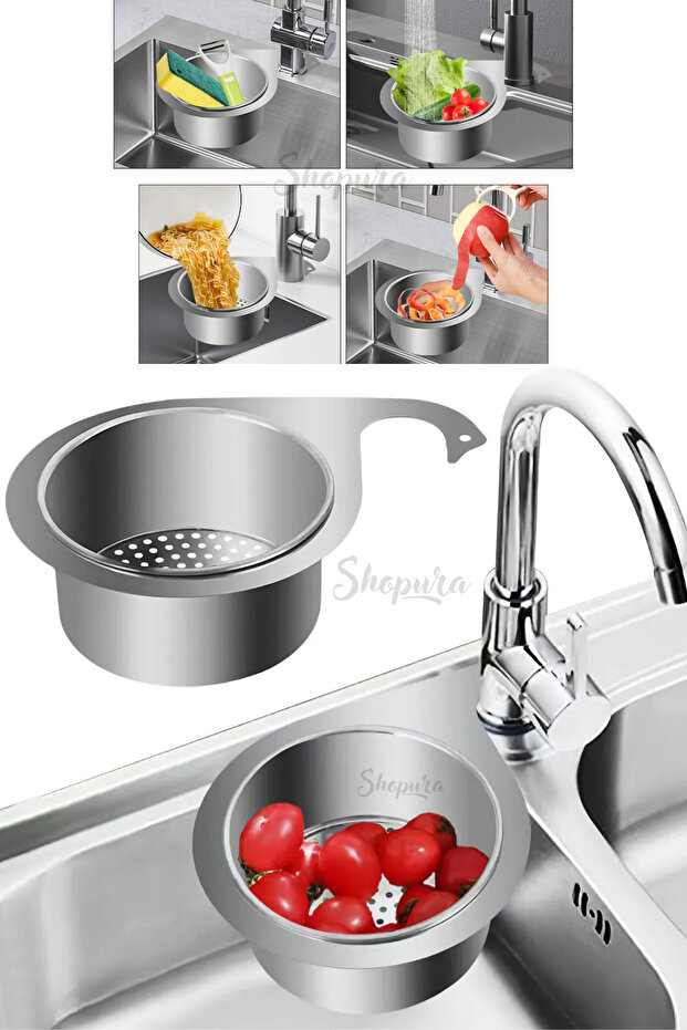 Sink Drain with Strainer Kitchen Organizing Basket Practical Countertop Trash Can