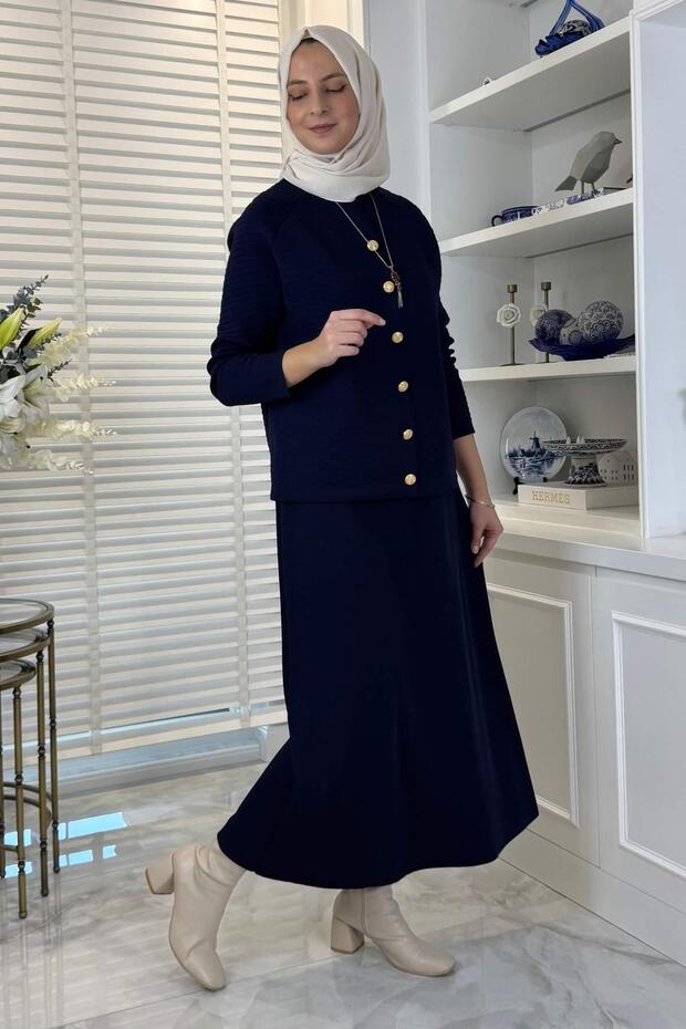 Melis Çelik Örme Triko Takım Lacivert - 6