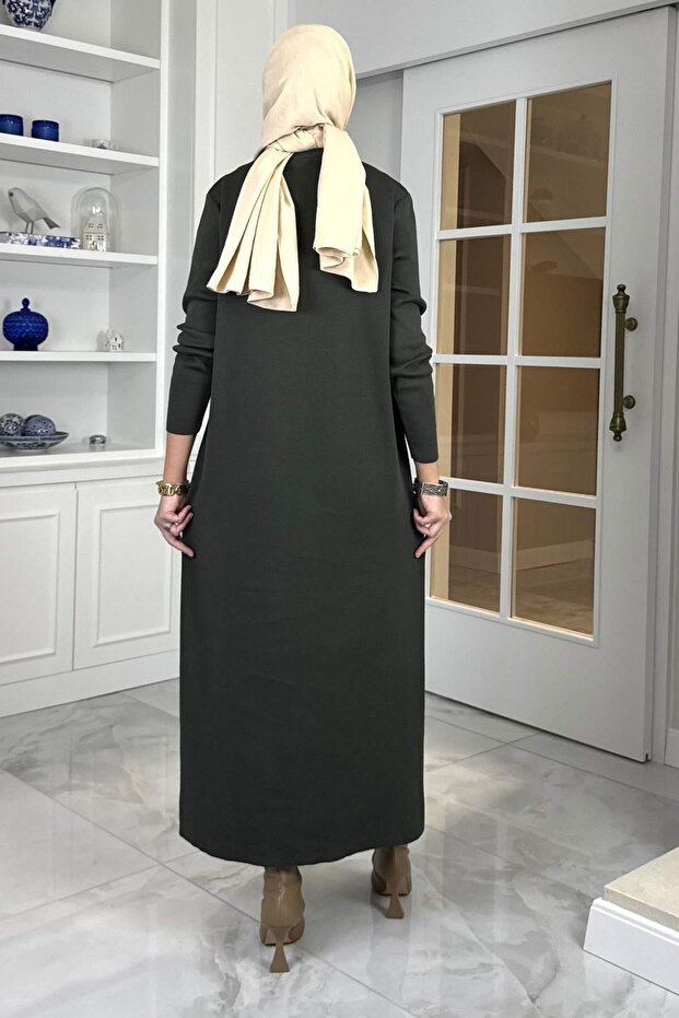 Öykü Çelik Örme Triko Elbise Haki - 5