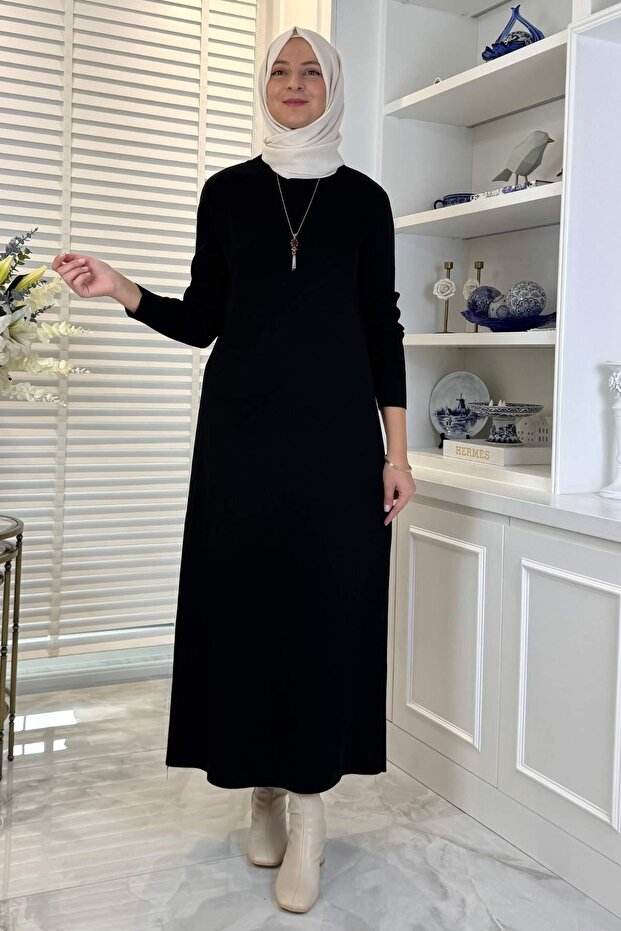 Öykü Çelik Örme Triko Elbise Siyah - 1