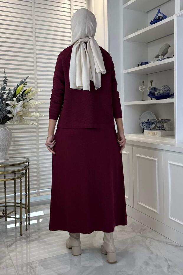 Melis Çelik Örme Triko Takım Bordo - 5