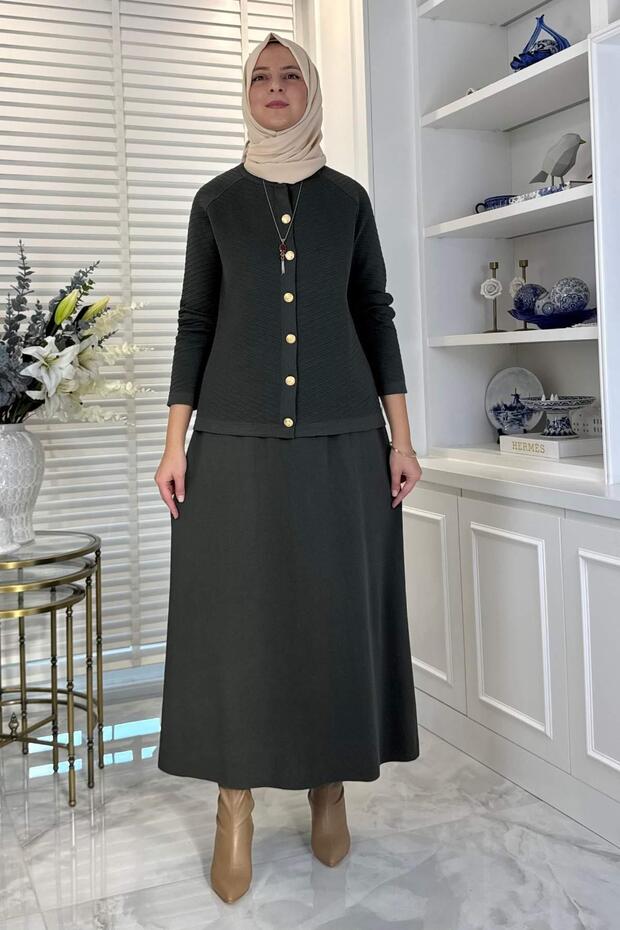 Melis Çelik Örme Triko Takım Haki - 1