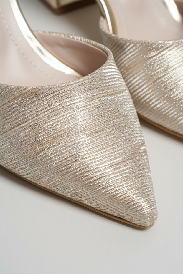 Lumière Simli Lastikli Siyah Elegant Flag Topuk Abiye Ayakkabı - 3