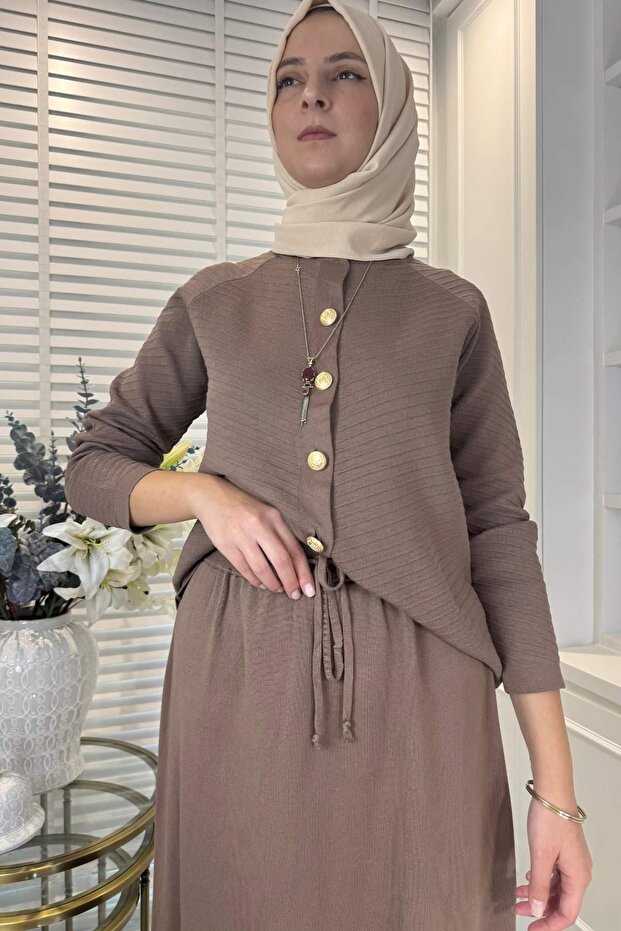 Melis Çelik Örme Triko Takım Sütlü Kahve - 5