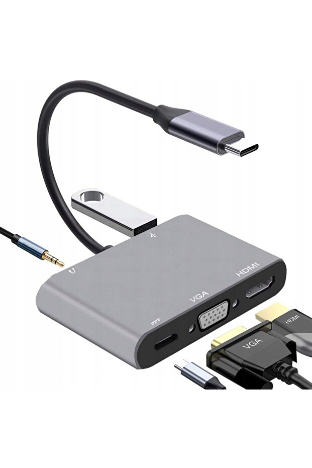 USB-C HUB 5in1 HDMI 4k VGA USB 3.0 5Gbps Adapter for Windows/Mac/Steam - 2