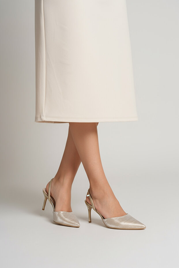 Lumière Simli Lastikli Siyah Elegant Flag Topuk Abiye Ayakkabı - 6