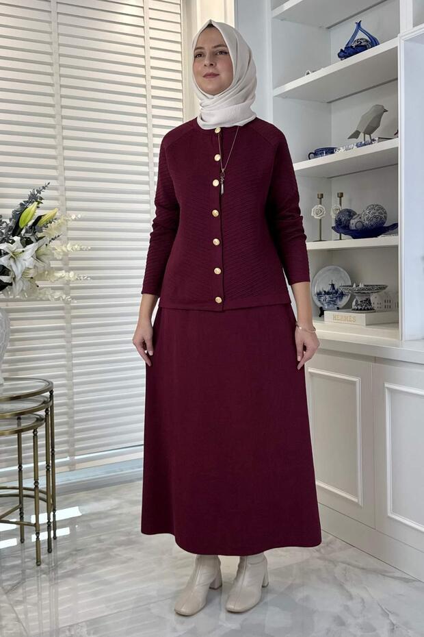 Melis Çelik Örme Triko Takım Bordo - 4