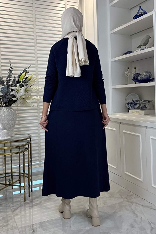 Melis Çelik Örme Triko Takım Lacivert - 5