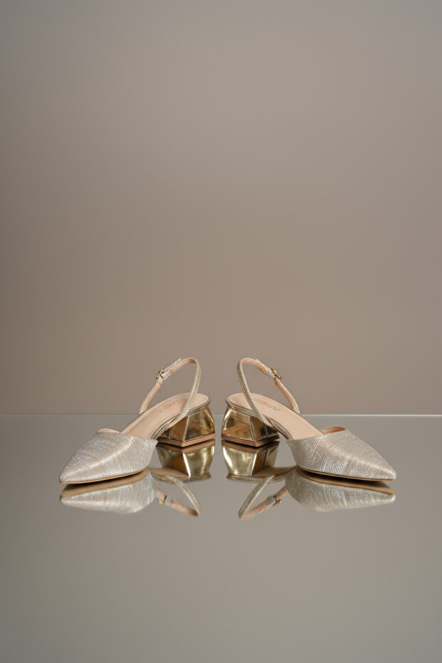 Lumière Simli Lastikli Siyah Elegant Flag Topuk Abiye Ayakkabı - 1