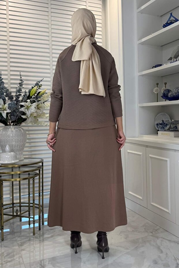 Melis Çelik Örme Triko Takım Sütlü Kahve - 4