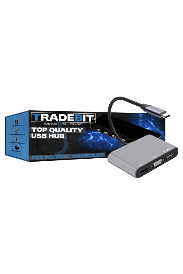 USB-C HUB 5in1 HDMI 4k VGA USB 3.0 5Gbps Adapter for Windows/Mac/Steam - 1