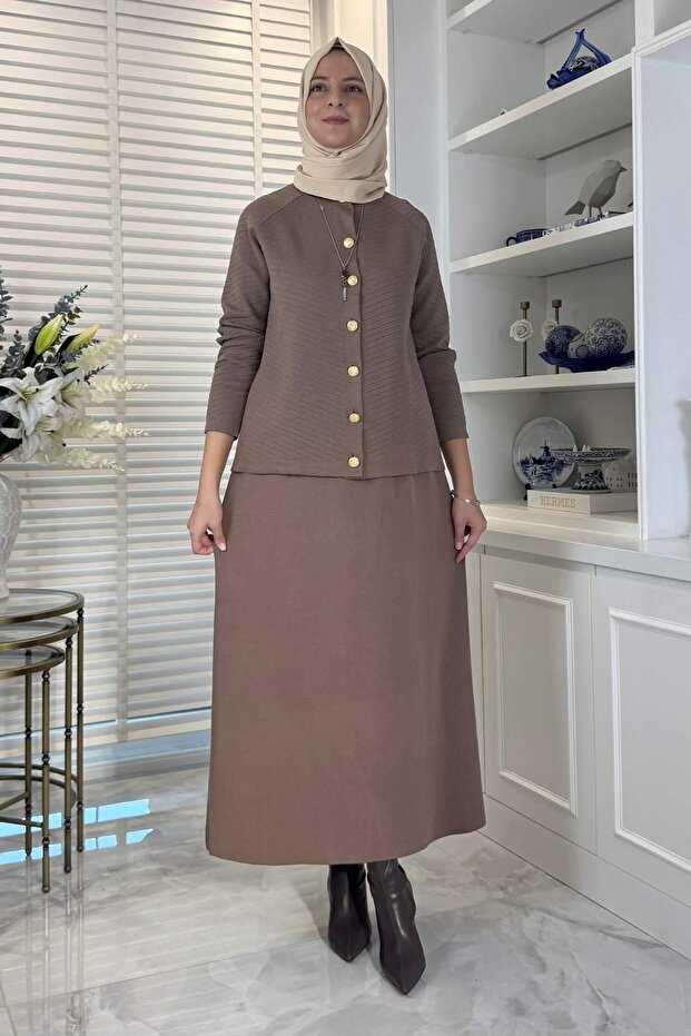 Melis Çelik Örme Triko Takım Sütlü Kahve - 6