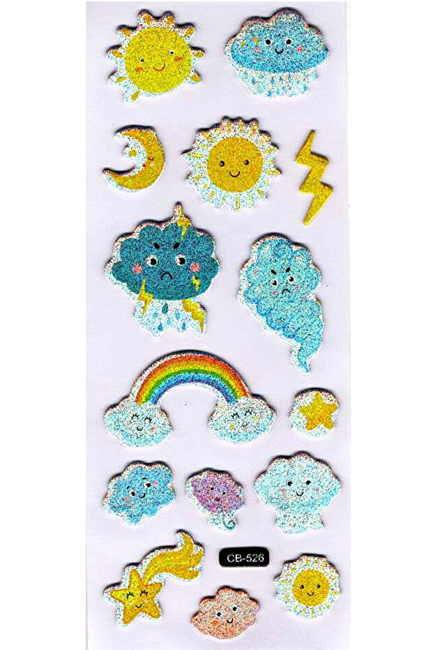 Sticker Embossed Sticker Notebook Planner Label (Cb526) 16X7 Cm- Rain Sun Lightning