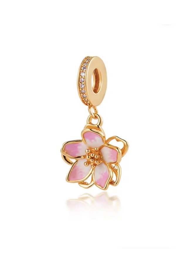 Gold Pink Cherry Blossom Charm