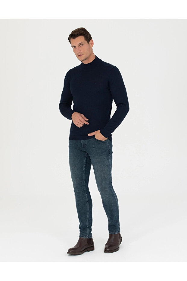 Erkek Slim Fit Basic Kazak - Lacivert - 2