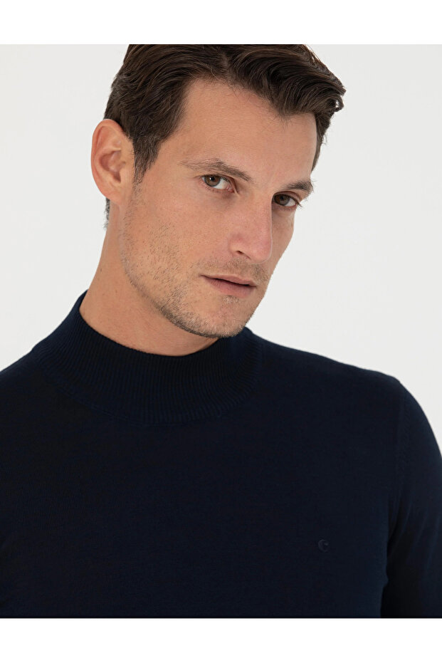 Erkek Slim Fit Basic Kazak - Lacivert - 4