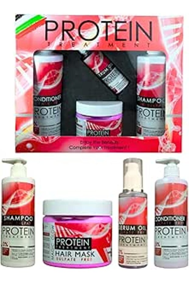 Professional Protein Hair After Treatment Set, Sulfate-Free Shampoo, Conditioner, Hair Mask, Serum O