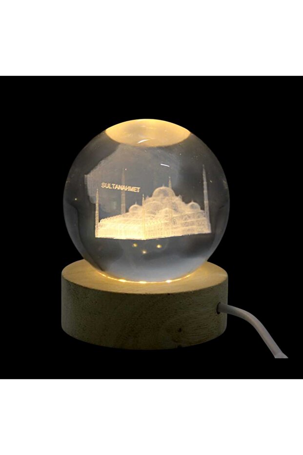 Historical Sultan Ahmet Mosque 3D Crystal Ball Led Daylight Figurine Wooden Base USB Cable Gift Lamp