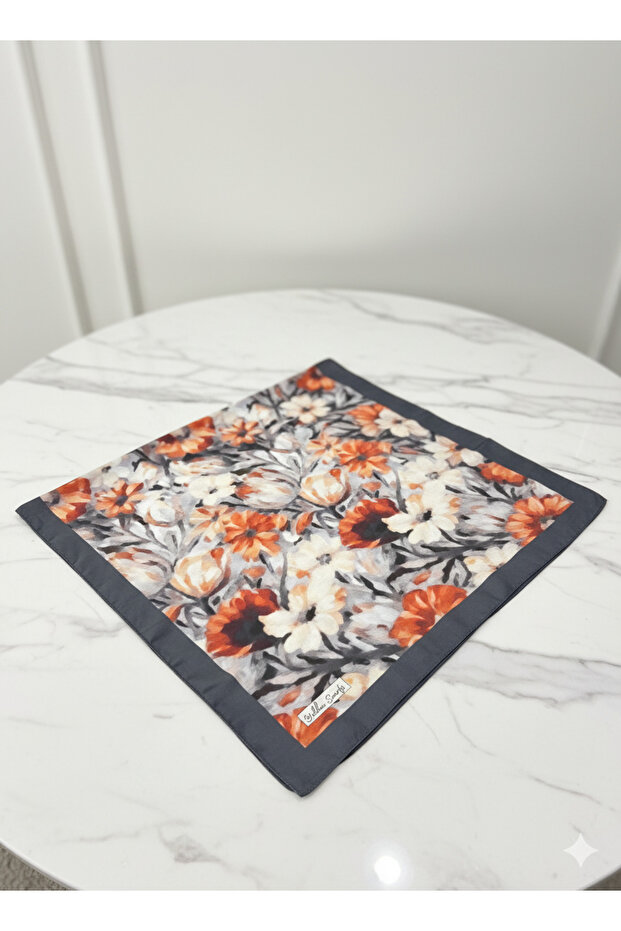 Çiçek Desen Soft Pamuk Şal Antrasit - 3