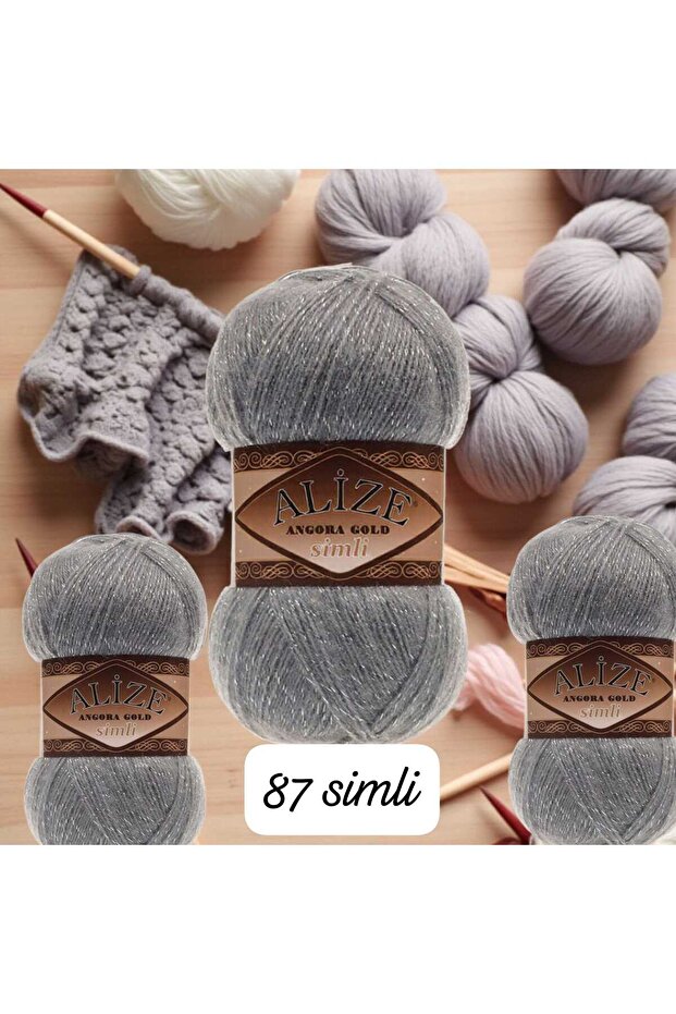 (3 Adet) 87 Angora Gold Simli Yelek-Şal-Hırka-Bere-Hoby El Örgü İpi 550mt 100gr - 1