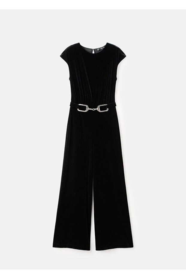 Kemerli kadife tulum - 3