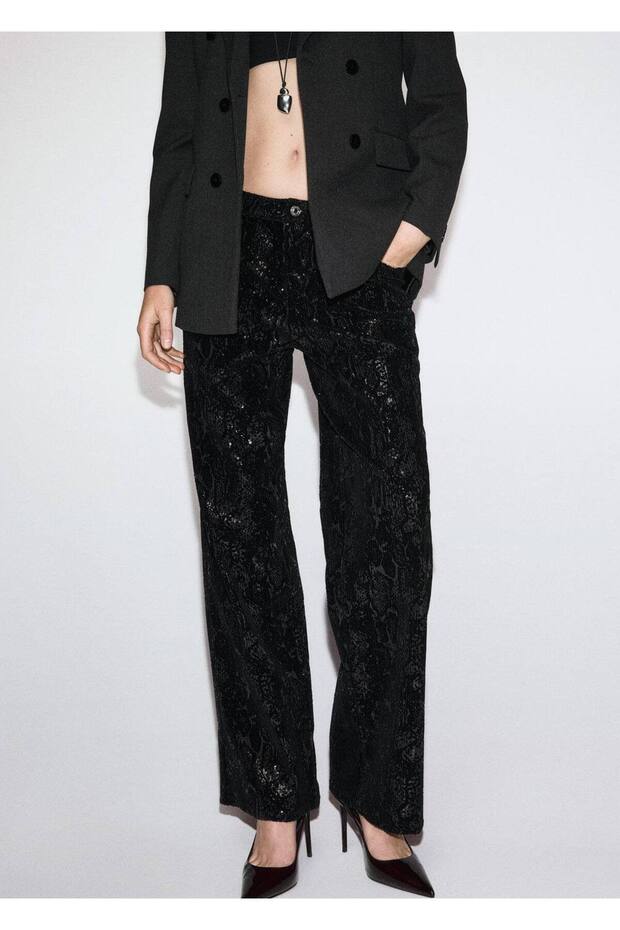 Düz paça payetli pantolon - 1