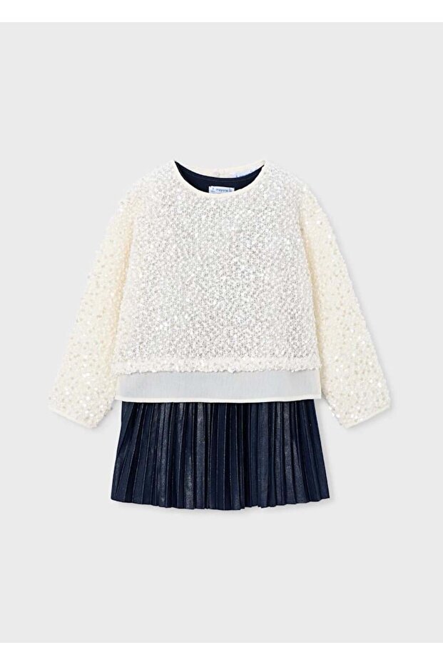 2 Parça Üstü Pullu Elbise - Lacivert - 1