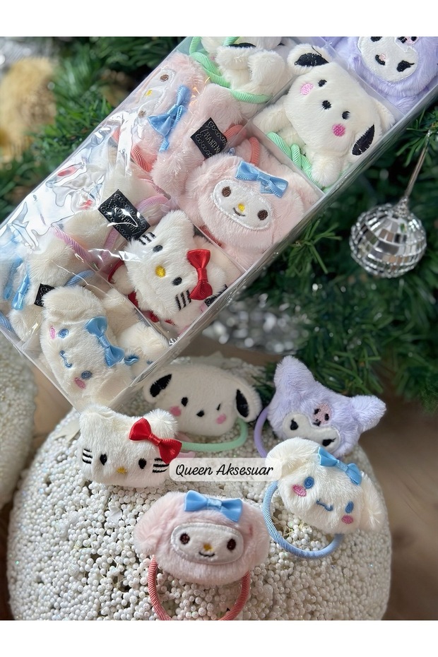 5-Piece Hello Kitty Kuromi Animal Character Plush Toy Cat Dog Rubber Buckle Set