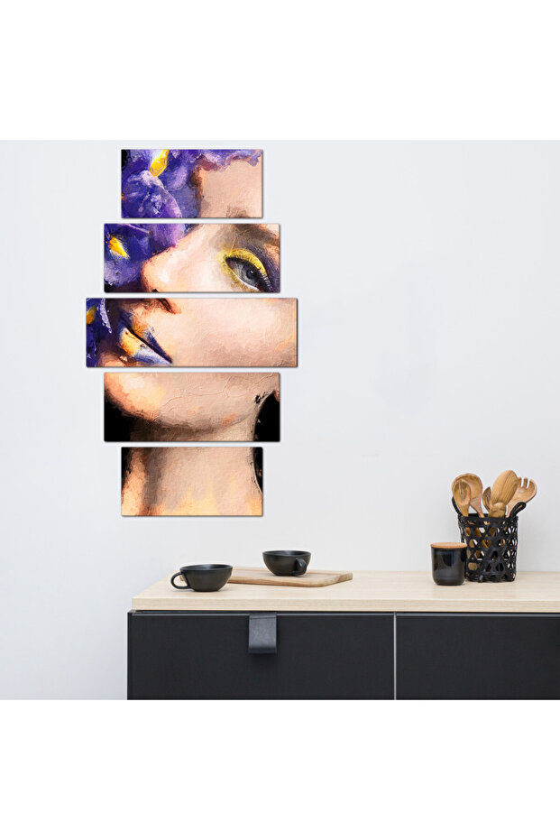 لوحه جداريه - رسمة إمرأه مع زهور بنفسجيه - ٣٠٠٣٧ - مقسمه خمسة قطع متدرجه - 1