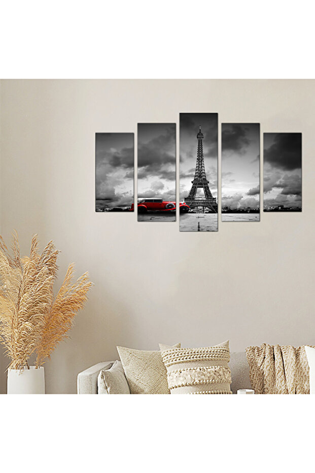 Wall panel - Eiffel Tower and classic red car - 21000 - divided into five graduated pieces - 1 - 1