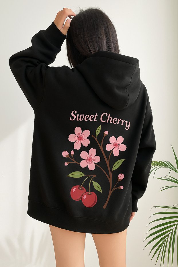 Floral Printed Oversize Hooded Women's Unisex Sweatshirt
