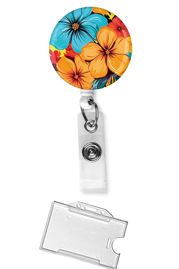 Large Floral Pattern Drop Print Yoyo – Card Strap & Transparent Card Holder Set | Office, Hospital