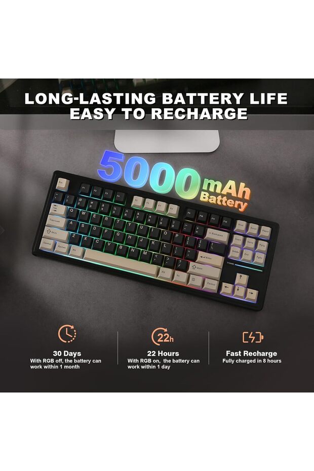 YZ87 Wireless Mechanical Gaming Keyboard, Hot Swappable TKL Keyboard with 4 Layers Padding, B - 7