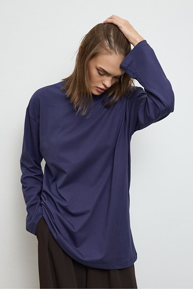 Basıc Sweatshirt Mavi - 1