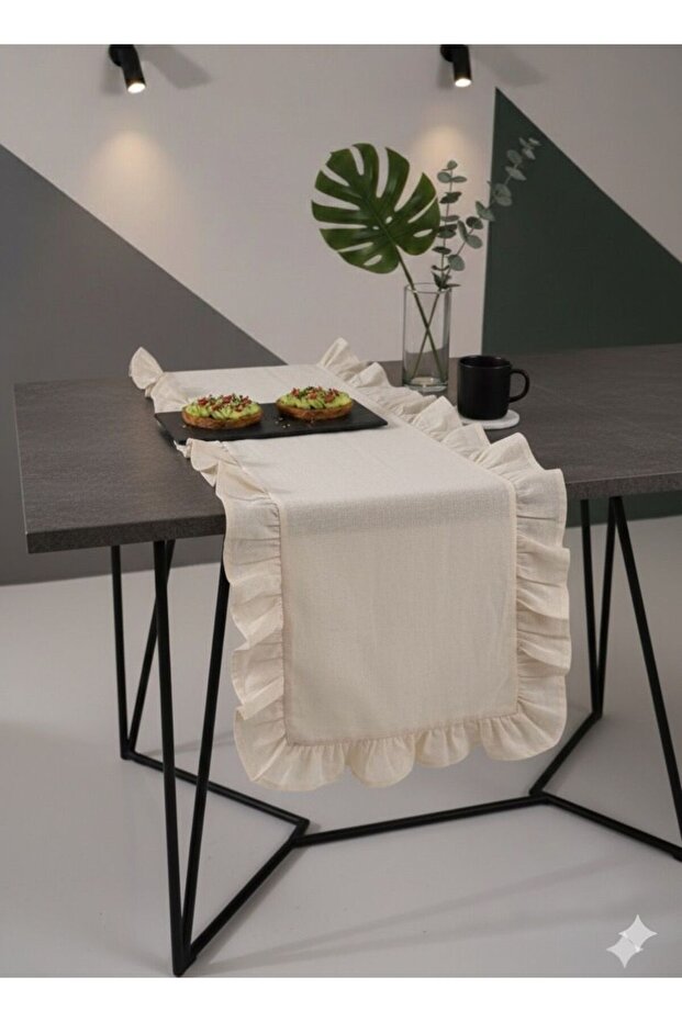 Ruffled Stylish Plain Table Top Thin Runner Cotton Linen Fabric 40X110 cm