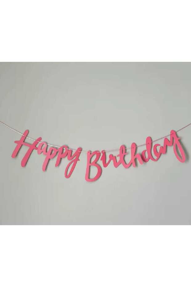 Macaron Pink Happy Birthday Calligraphy Lettering Banner Set 20*110 cm & Candy Pink Birthday Lettering Ornament