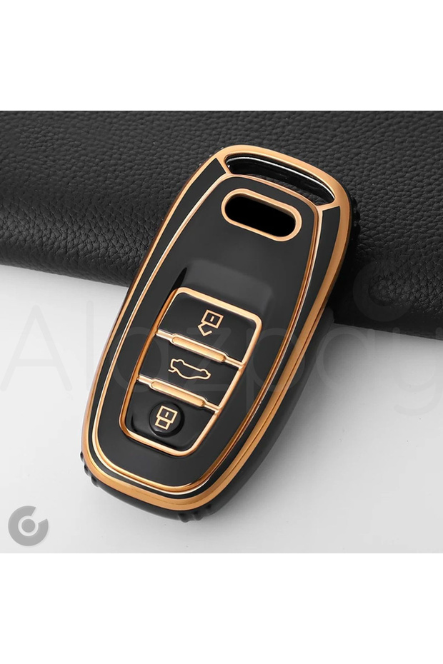 Audi Compatible A1, A3, A4, A5, A6, A7, A8, Q3, Q5, Q7, S4, S5, S6, S7, S8, R8, Tt Gold Edge Tpu Key Case Cover (Black)