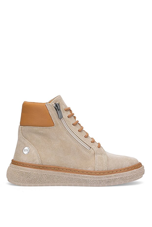 D25Kb-1020 Women's Genuine Suede Leather Flat Boots Beige