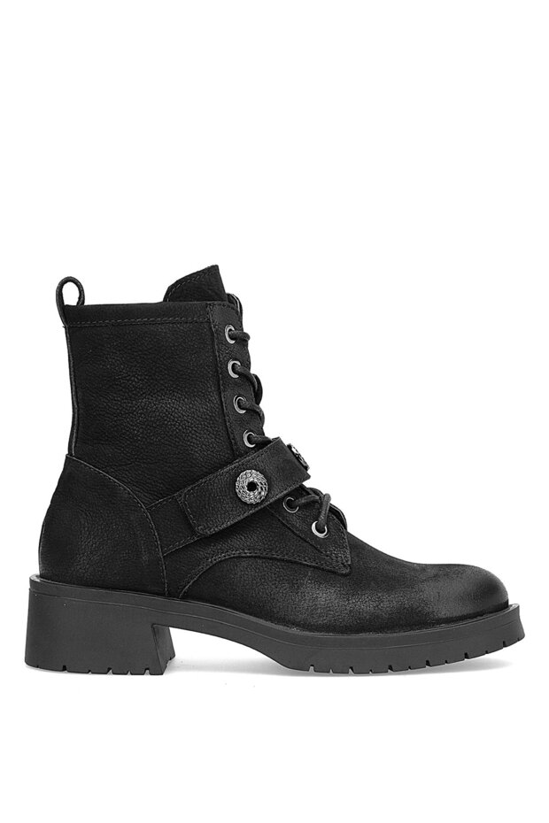D25Kb-8410 Women's Genuine Nubuck Leather Heeled Boots Black