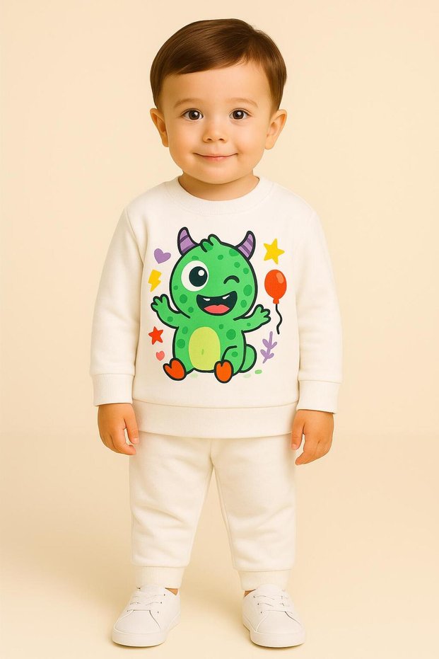 Cute Printed Long Sleeve Crew Neck Children's Tracksuit Set Unisex 3 4 5 6 7 8 9 10 11 12 Years