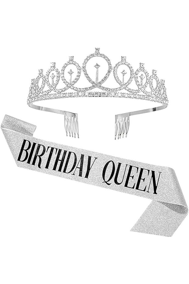 Birthday Sash Tiara Crown Headband for Girls Women Birthday Party Supplies, A13