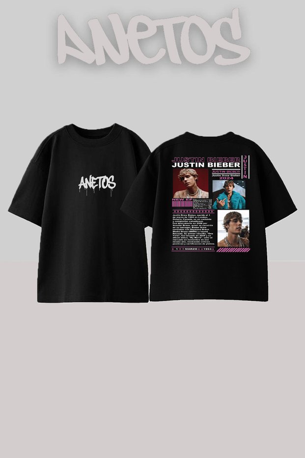 Justin Bieber 1 Design Back Printed Cotton Black Oversize T-Shirt