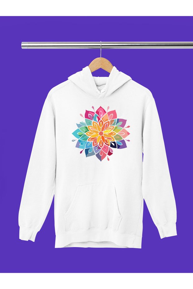 Yoga Meditation Printed Cotton Long Sleeve Ribbed 3-Ply Hooded Sweatshirt