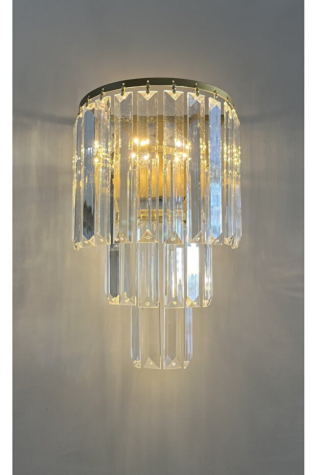 Yonca Gold Kasa Günışığı Ledli 3 Katlı Lux Taşlı Pilli Aplik - Tek Adet - Pil ve Led Hediye - 1