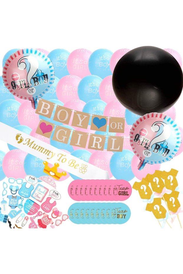 64-Piece Set of Baby Gender Reveal Party Decoration,12 Inch Pink and Blue Latex Balloons Gar
