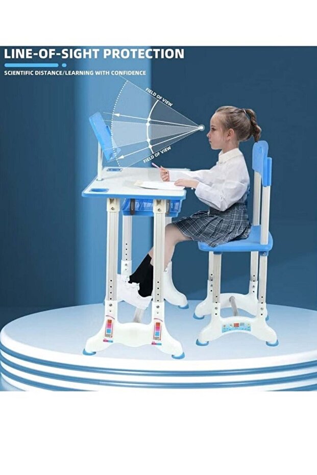 Modern Multi-Function Foldable Ergonomic Study Table Chair Set with Tablet or Book Holder Blue